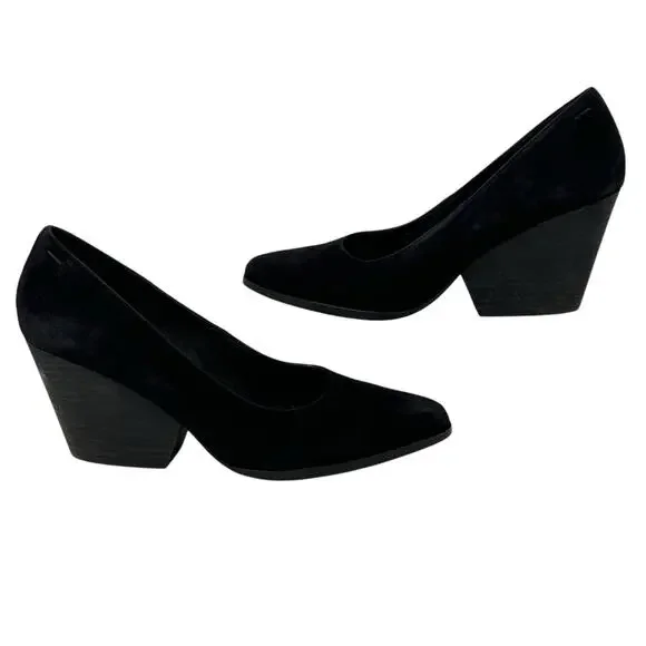 Eileen Fisher Hawk Suede Pump Heel SZ 8.5 Women’s Black Chic Comfort Soft Office - Picture 3 of 9